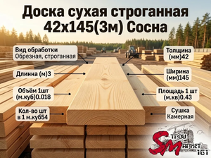 Доска сухая строганная 42x145(3м) Сосна