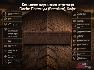 Коньково-карнизная черепица Docke Премиум (Premium), Кофе