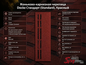 Коньково-карнизная черепица Docke Стандарт (Standard), Красный