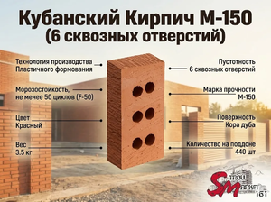 Кубанский Кирпич М-200 (6 сквозных отверстий)