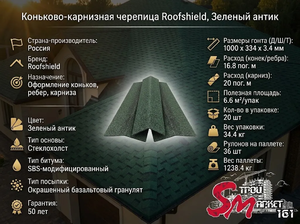Коньково-карнизная черепица Roofshield, Зеленый антик