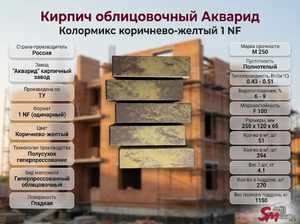 Кирпич облицовочный Акварид Колормикс коричнево-желтый 1 NF