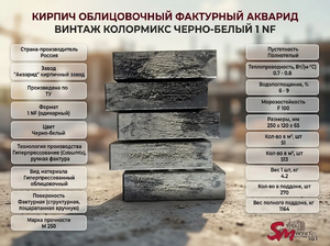 Кирпич облицовочный фактурный Акварид Винтаж Колормикс черно-белый 1 NF
