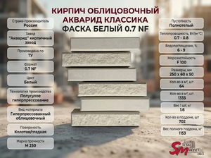 Кирпич облицовочный Акварид Классика Фаска белый 0.7 NF