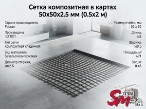 Сетка композитная в картах 50х50х2.5 мм (0.5х2 м)