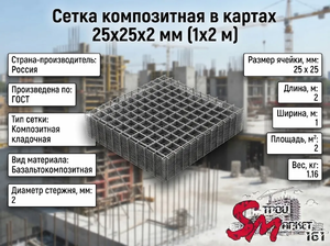 Сетка композитная в картах 25х25х2 мм (1х2 м)