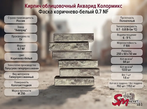 Кирпич облицовочный Акварид Колормикс Фаска коричнево-белый 0.7 NF
