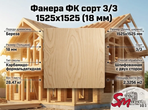 Фанера ФК сорт 3/3 1525х1525 (18 мм)