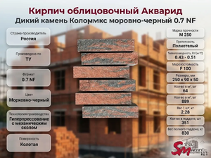 Кирпич облицовочный Акварид Дикий камень Колормикс морковно-черный 0.7 NF