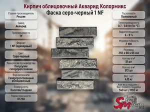 Кирпич облицовочный Акварид Колормикс Фаска серо-черный 1 NF