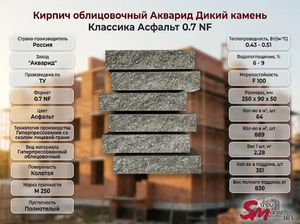 Кирпич облицовочный Акварид Дикий камень Классика Асфальт 0.7 NF