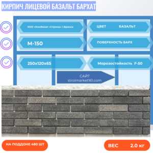 Кирпич Лицевой Базальт Бархат