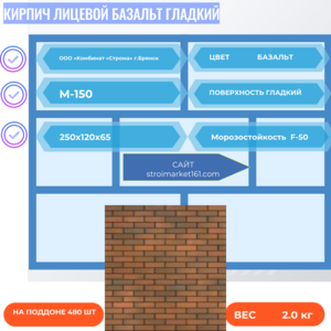 Кирпич Лицевой Базальт Гладкий