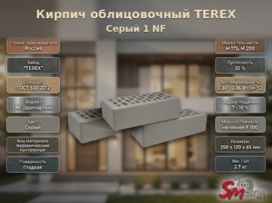Кирпич облицовочный TEREX Серый 1 NF