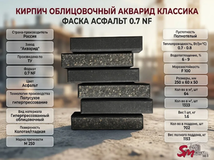 Кирпич облицовочный Акварид Классика Фаска асфальт 0.7 NF