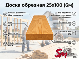 Доска обрезная 25x100(6м)