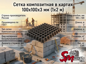 Сетка композитная в картах 100х100х3 мм (1х2 м)