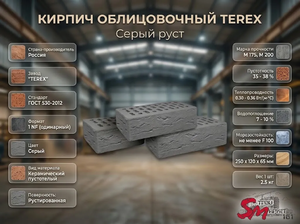 Кирпич облицовочный TEREX Серый руст