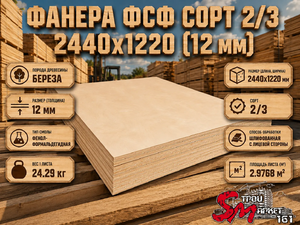 Фанера ФСФ сорт 2/3 2440х1220 (12 мм)