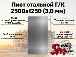 Лист Г/К 2500х1250 (3,0 мм)
